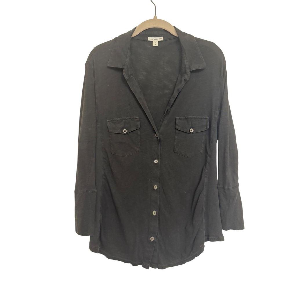 Standard James Perse Women Black Supima Cotton Slub Utility Shirt Size 4